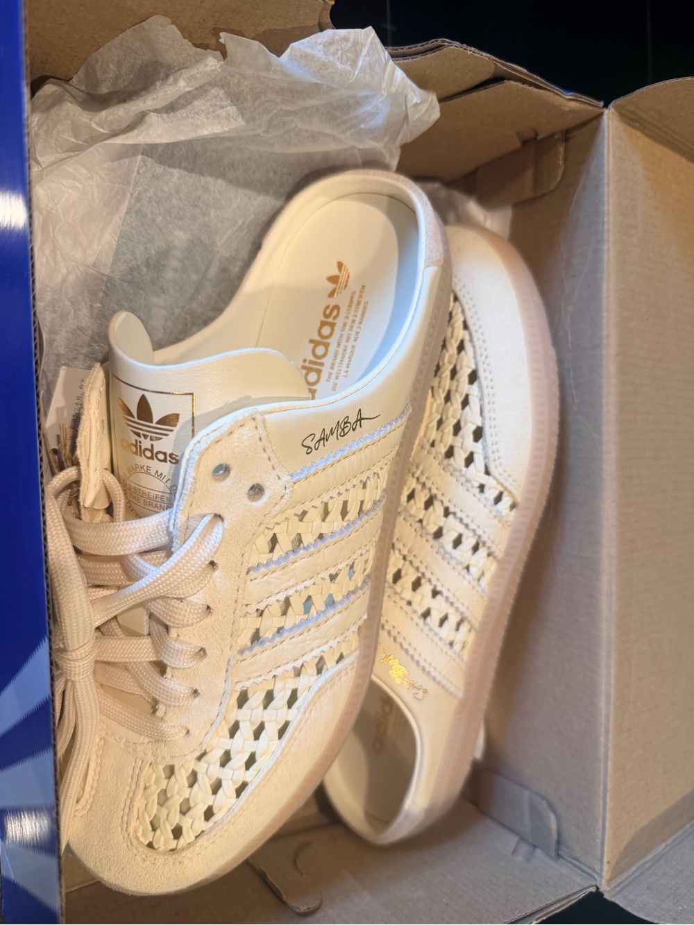 adidas Samba Woven Cream Sneaker Mules